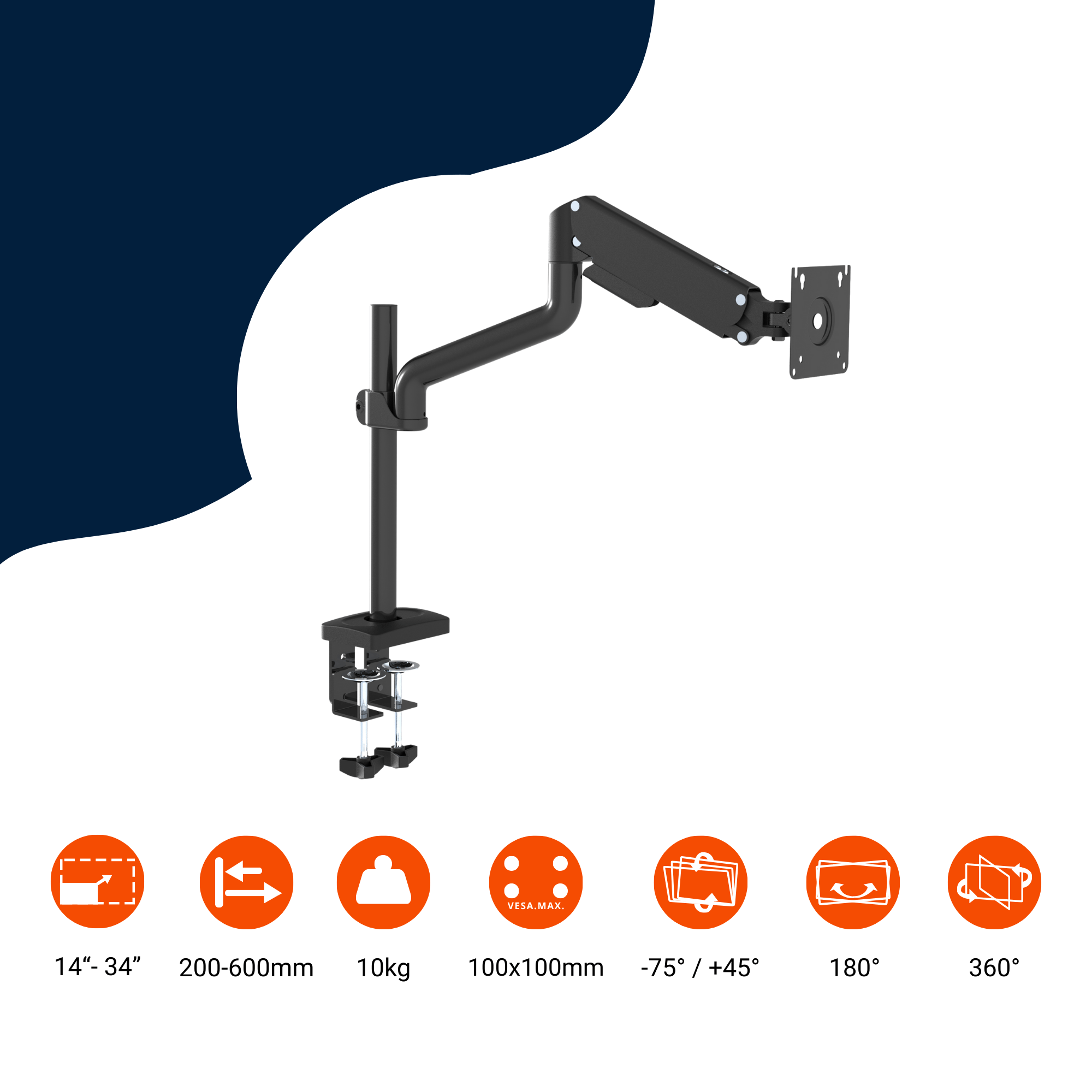 A-PEQ 1011 Monitorarm | 3-10 kg, 1 Monitor, Gasfeder