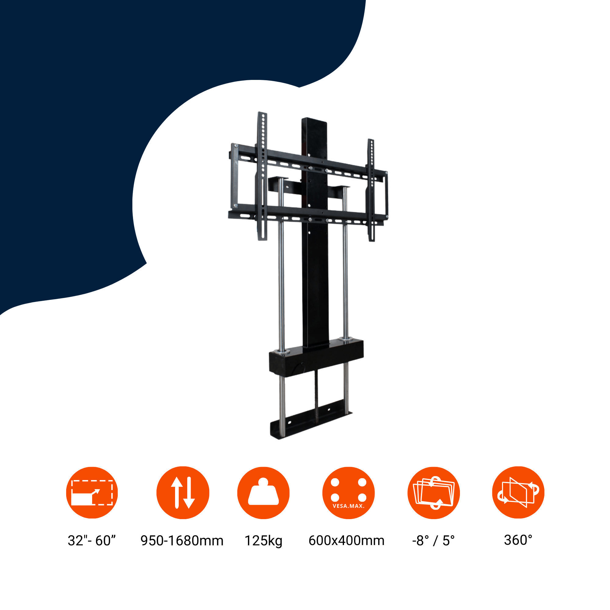 Bratek TV-Hebebühne | 32-60 Zoll, 125 kg, Höhenverstellung 950-1680 mm