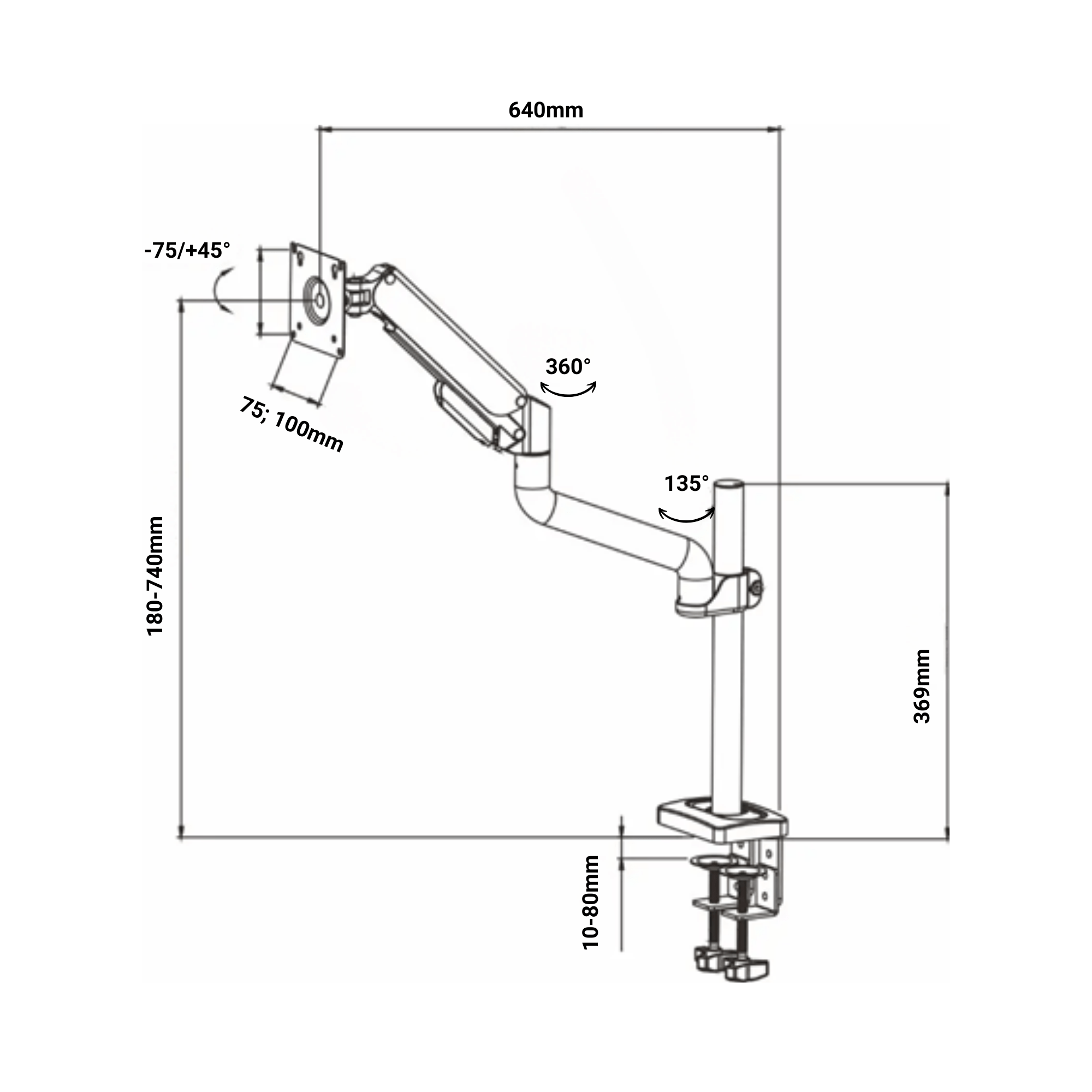 A-PEQ 1011 Monitorarm | 3-10 kg, 1 Monitor, Gasfeder