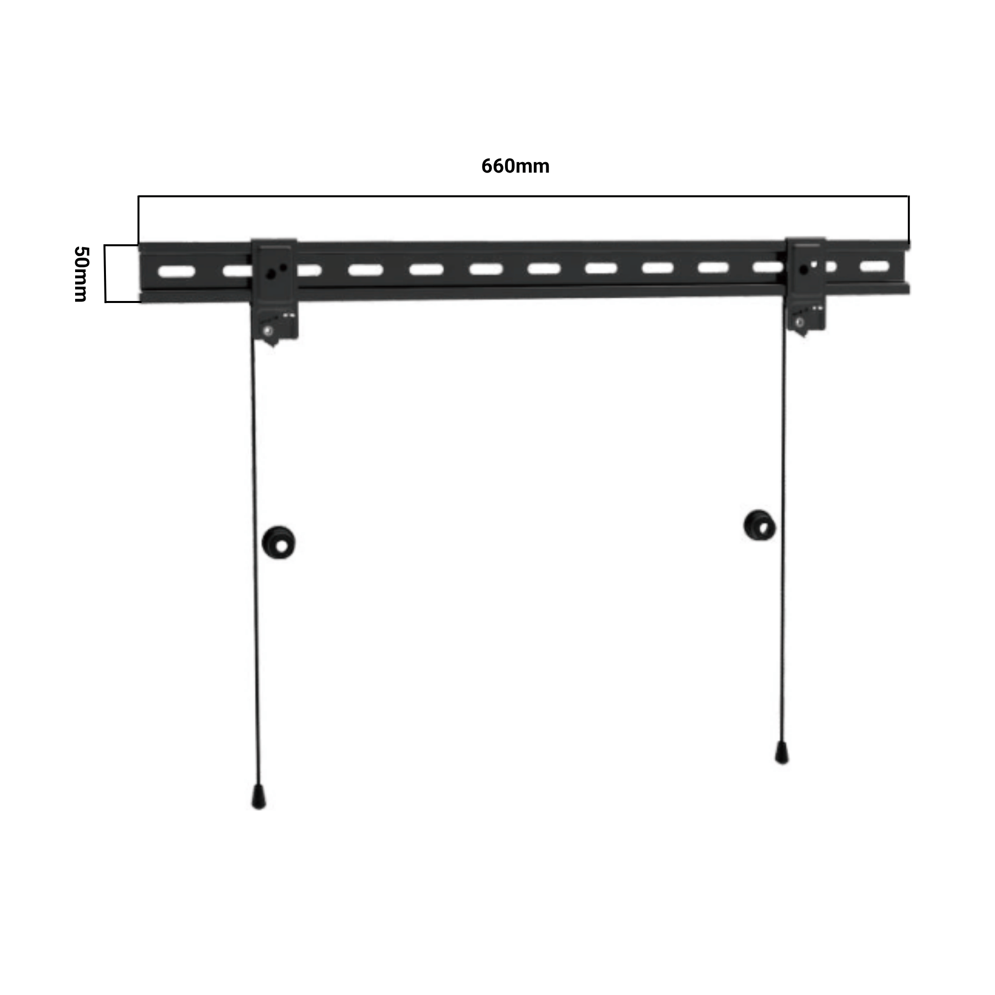 TV-Wandhalterung mit Maßangaben, 660 mm Breite und 50 mm Höhe dargestellt