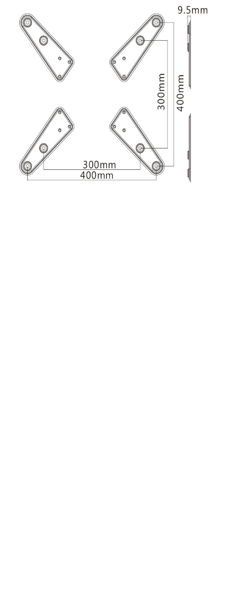 A-PEQ Adapterstreifen – VESA 200x200 auf VESA 300x300 und 400x400