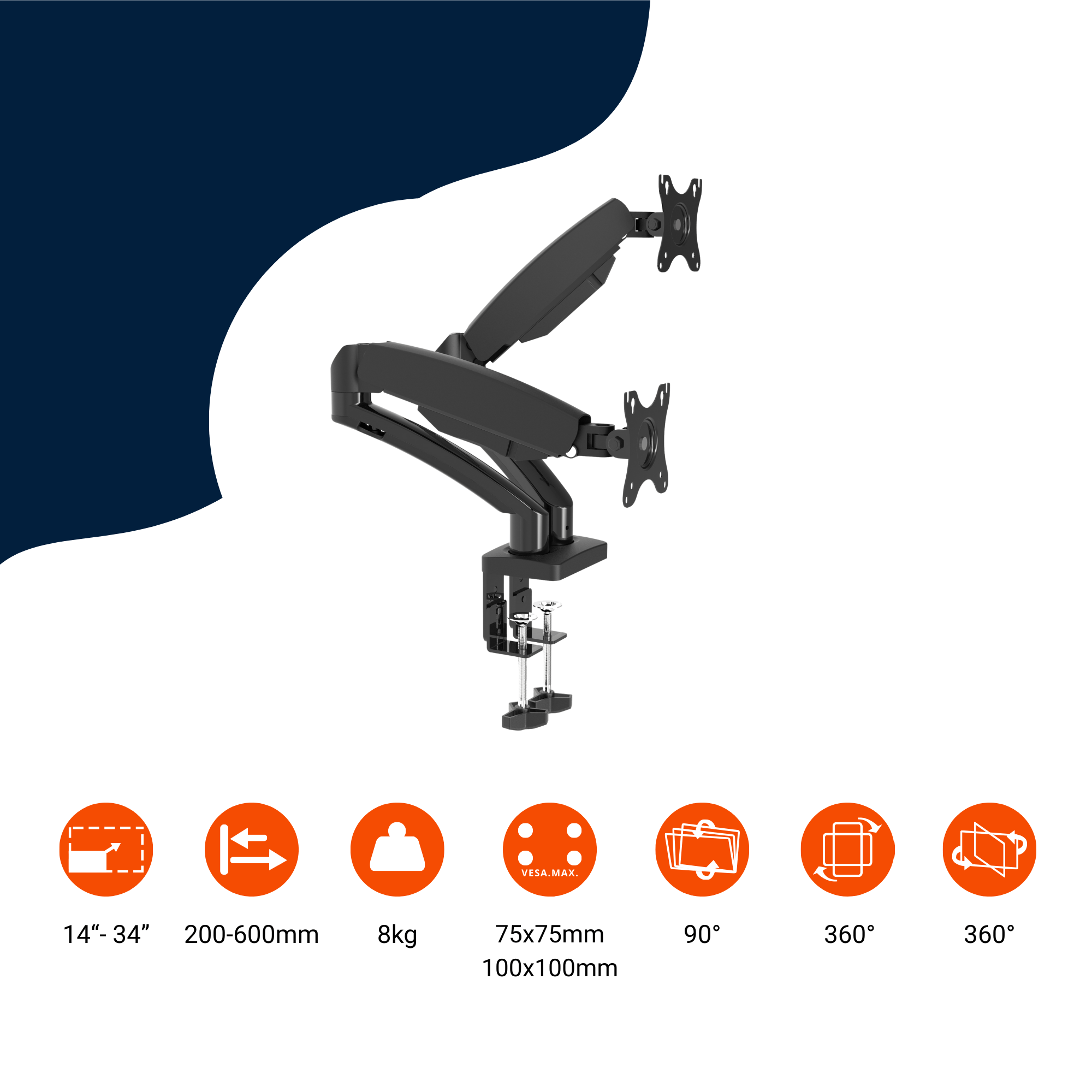 A-PEQ 702 Dual Monitorarm | 2-8 kg & 2 Bildschirme