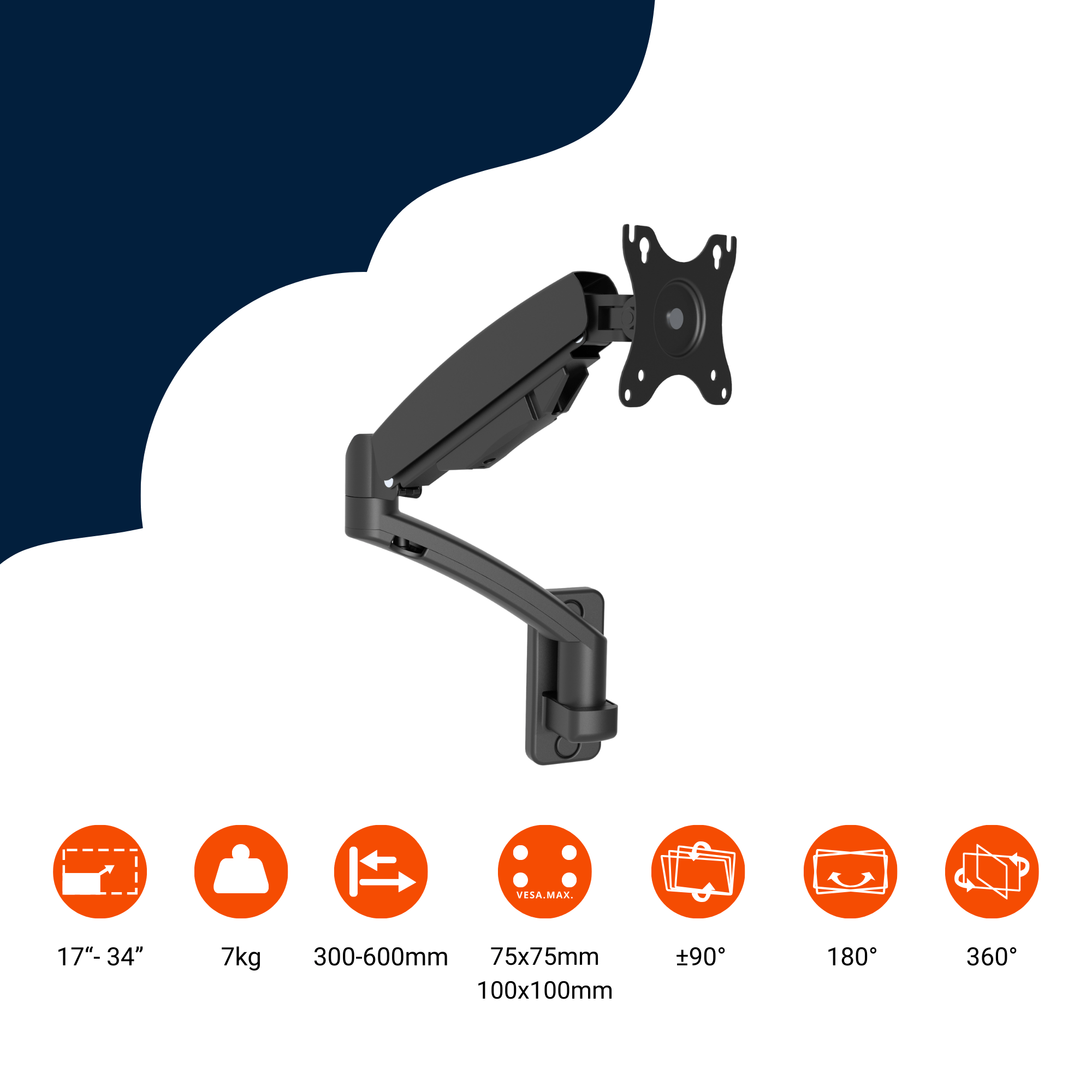 A-PEQ 7211 Monitorarm | 2-7 kg, 1 Monitor, Wandmontage