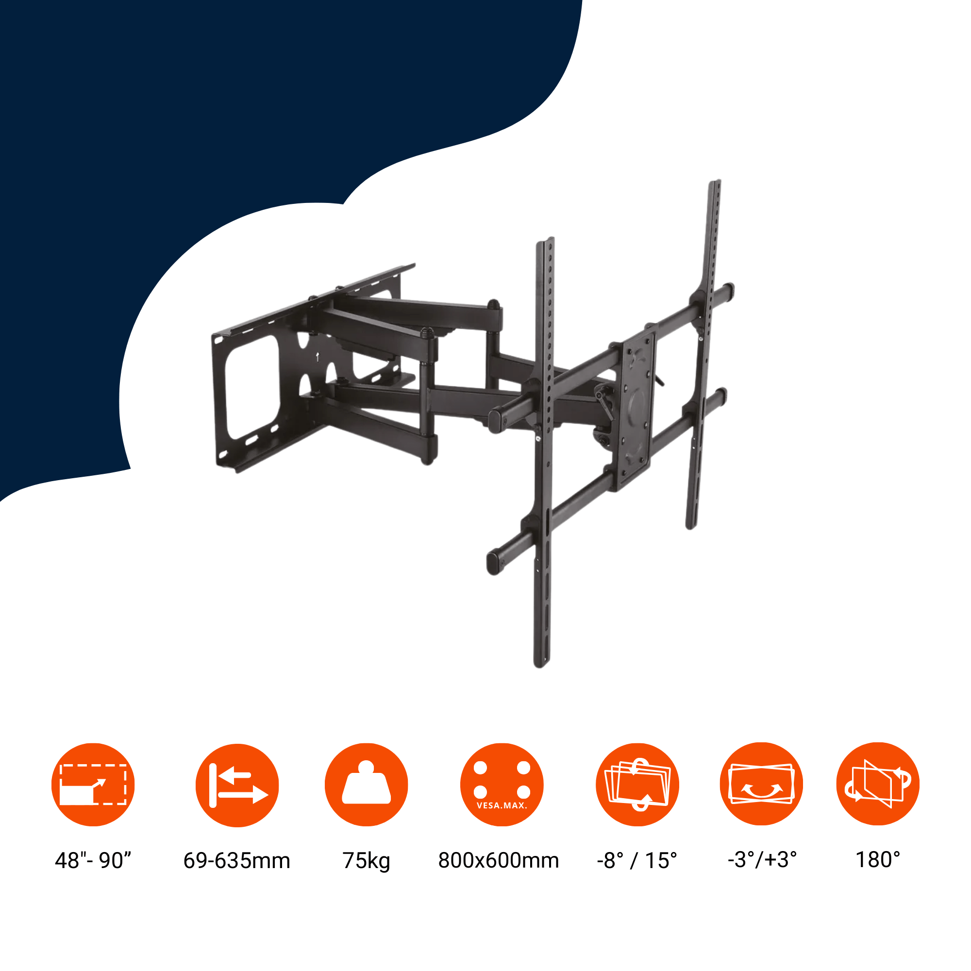 Bratek Wandhalterung | 48-90 Zoll, 75 kg, schwenkbar