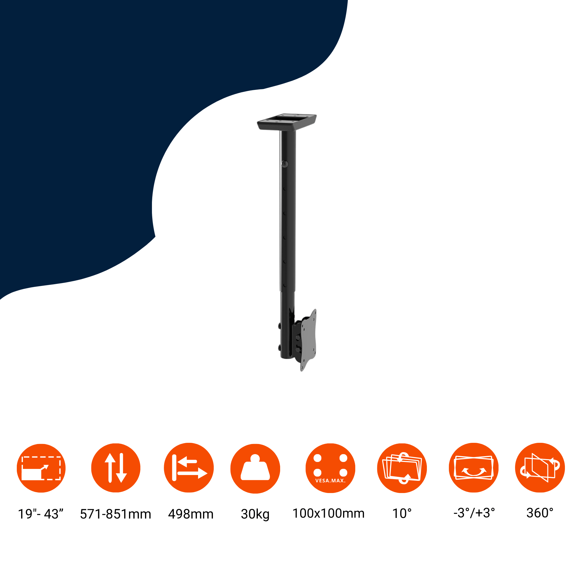 TV-Deckenhalterung | bis 30 kg, VESA 75x75 & 100x100, neigbar