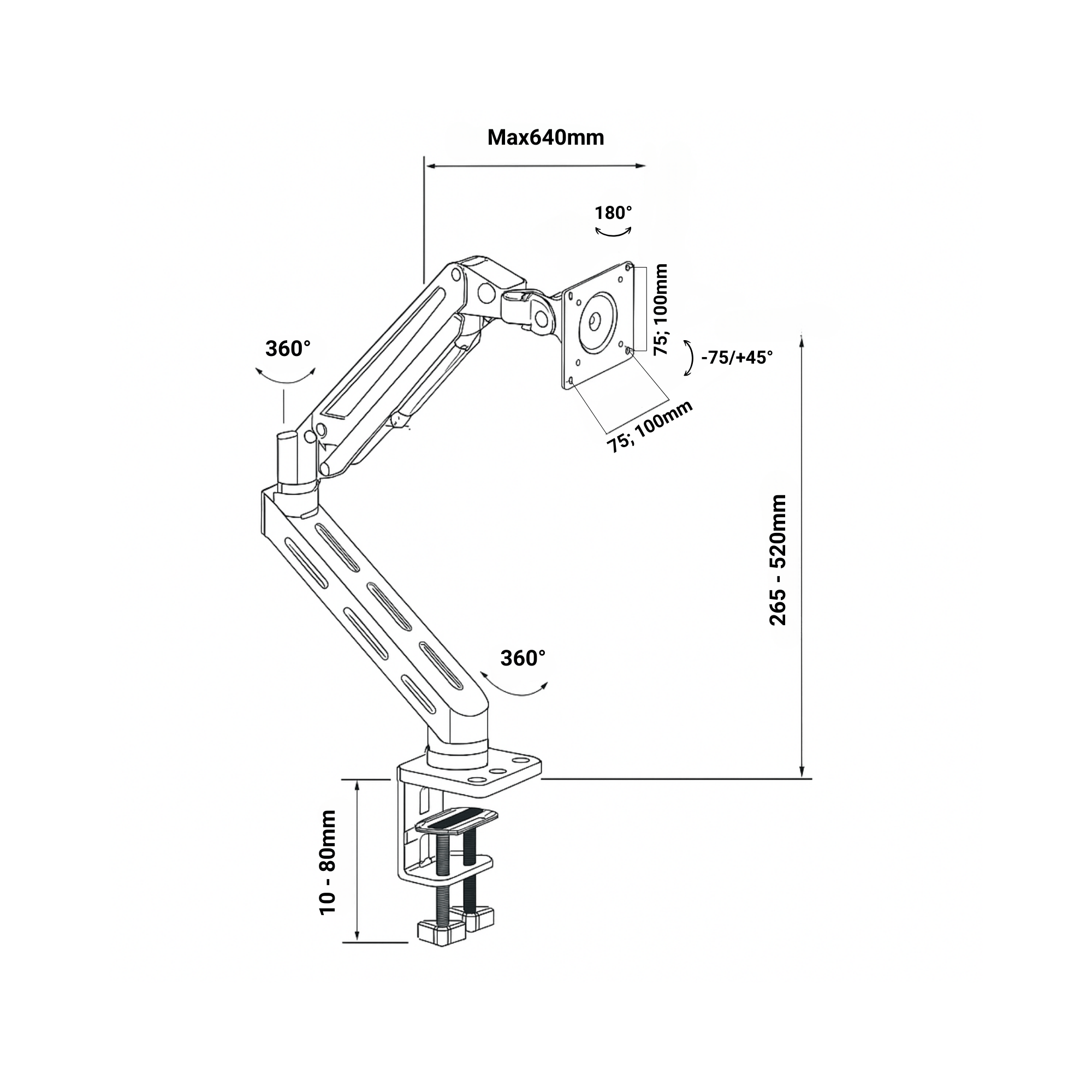 A-PEQ 1401 Monitorarm | 3-20 kg, 300-700 mm Auszug