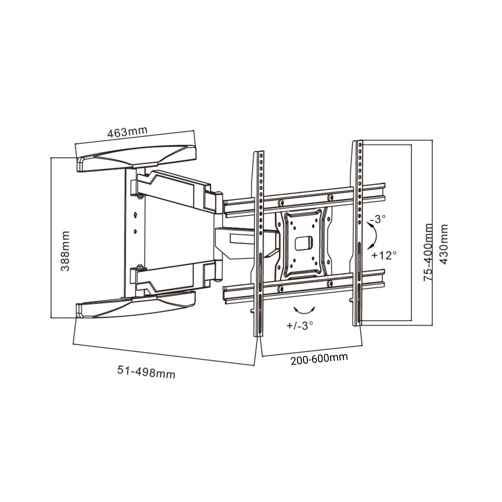 A-PEQ APL-64 Wandhalterung | 37-70 Zoll, 40 kg, schwenkbar & niedriges Profil