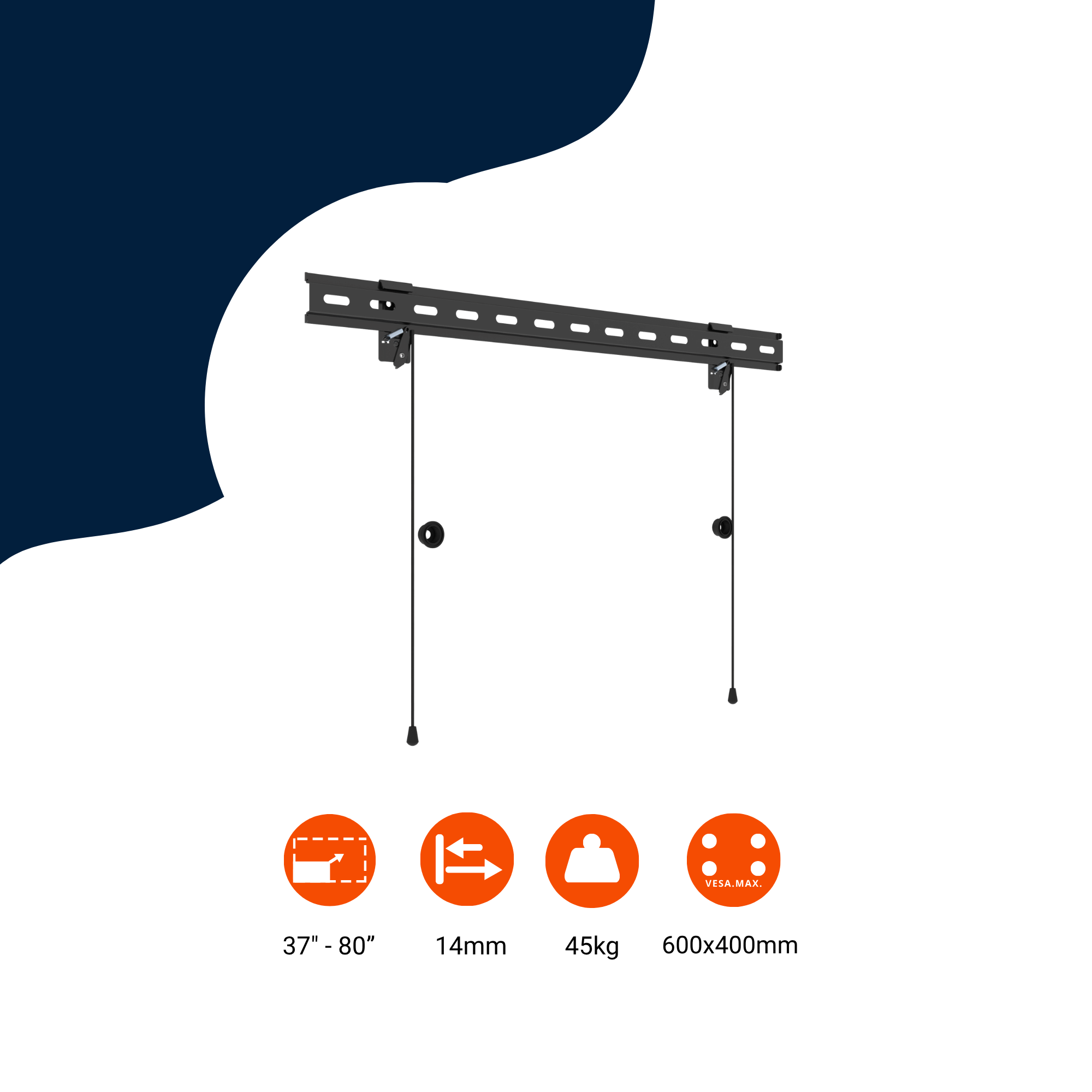 Feste TV-Wandhalterung für 37–80 Zoll, 14 mm Wandabstand, 45 kg Tragkraft