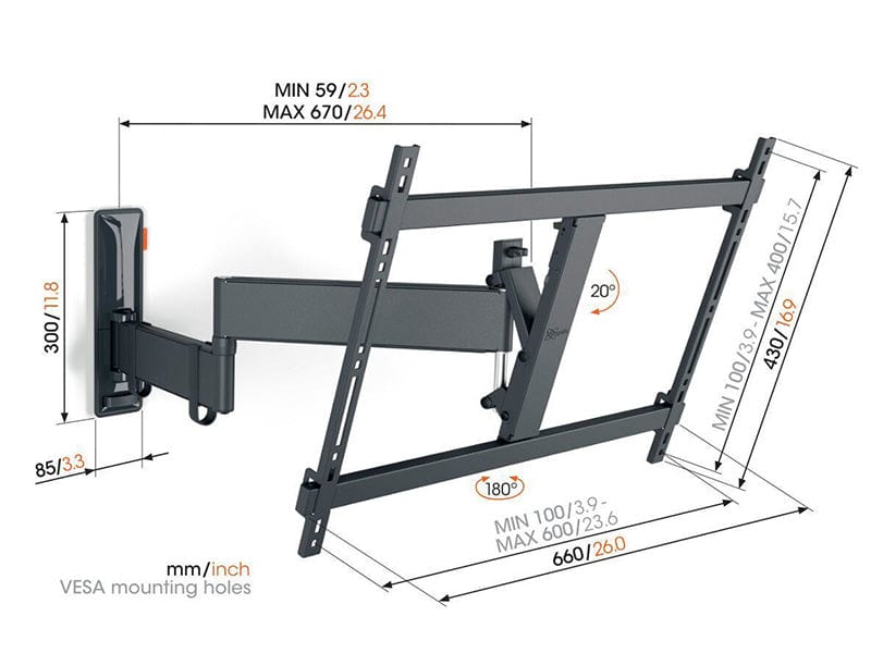 Vogel's TVM 3645 TV-Wandhalterung, drehbar, max. 77 Zoll Fernseher, schwarz
